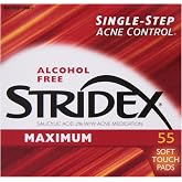 Stridex Maximum Acne Pads, Alcohol Free Salicylic Acid Pads for Face, 55 Ct | Acne treatment for oily skin, moderate acne. Face cleansing pads with 2% salicylic acid dissolve oil and treat acne pimples