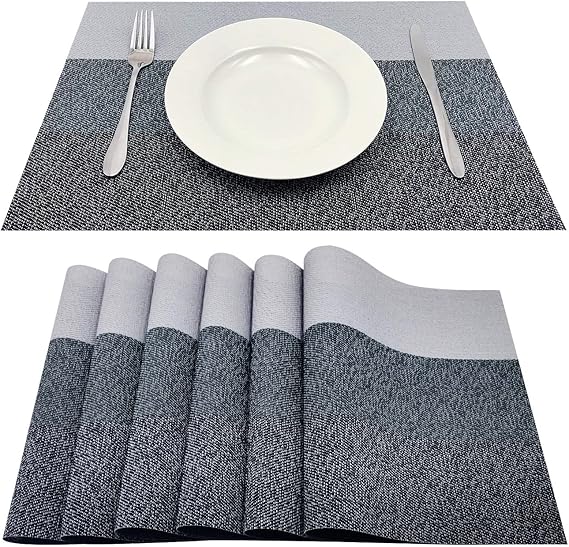 Familamb Placemats for Dining Table Set of 6 Woven Vinyl Washable Table Placemats