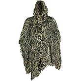 AUSCAMOTEK Ghillie Suit Poncho for Hunting Bird Watch Gilly Camouflage Cloak Green and Desert