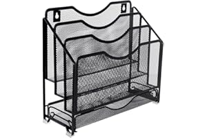 EasyPAG Mesh Desk Paper Organizer Wall Hanging File Holder with 3 Upright File Organizer and Sliding Drawer,Black