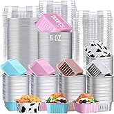 FoldTier 200 Pcs 5 oz Mini Square Cake Pan with Lid Aluminum Foil Baking Pan Disposable Brownie Baking Cup Muffin Tin Ramekins Dessert Cupcake Cups for Wedding Birthday Holiday Party, Grade Material