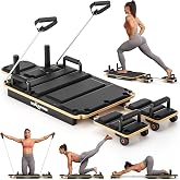 Pilates Reformer Board for Home, Portable Pilates Reformer Machine with 2 Sets of Resistance Bands &ndash; Full-Body Workout Equipment for Core Strength, Toning, Flexibility, Up to 440 lbs Capacity.