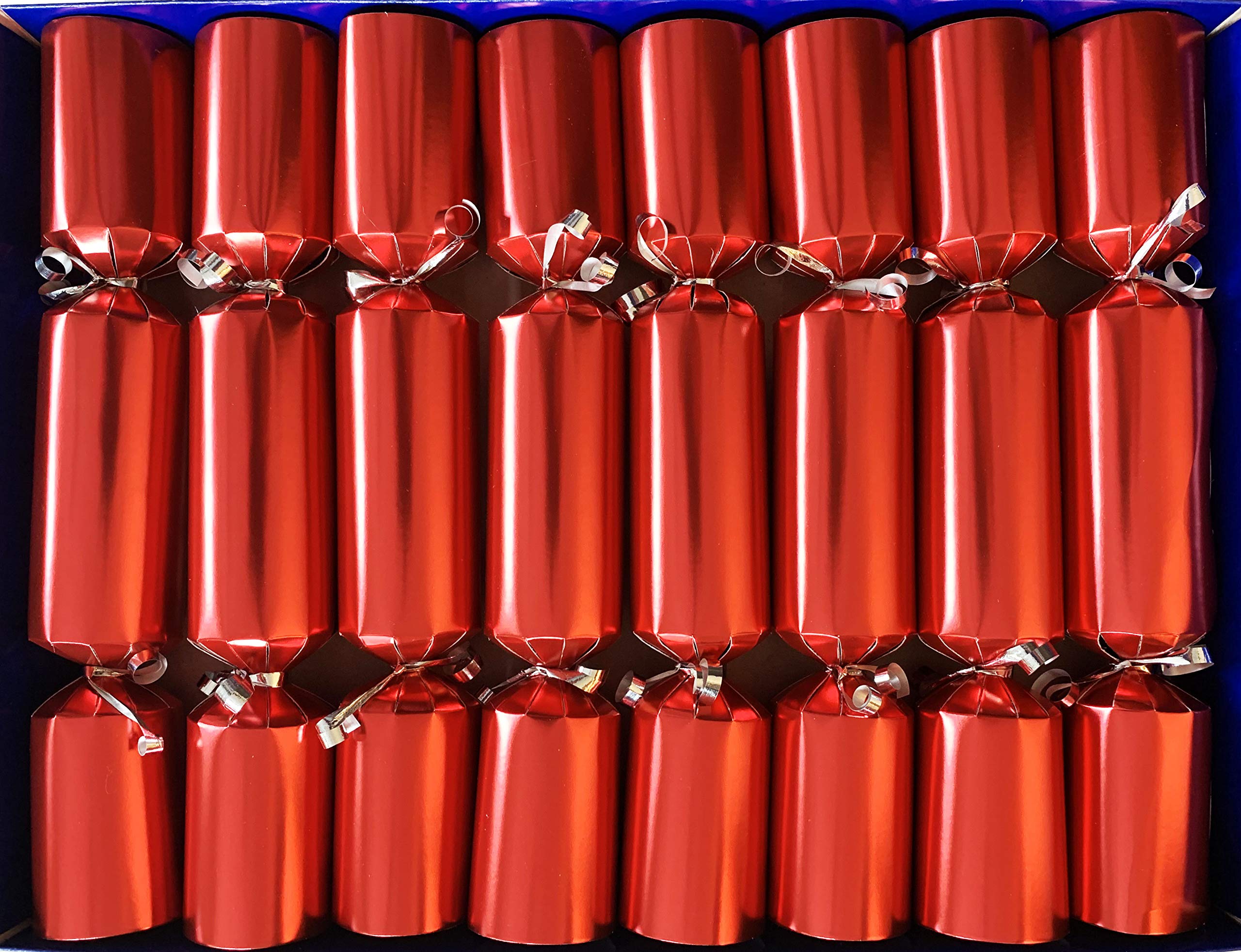 Fill Your Own Christmas Crackers, Red with Silver Trim, 30cm, 8 Pack with Hats, Snaps, Jokes and Name Tags