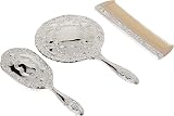 Kingsley 3 pc Silver Chrome Girls Vanity Set Brush Comb Mirror Dresser Mount view 3