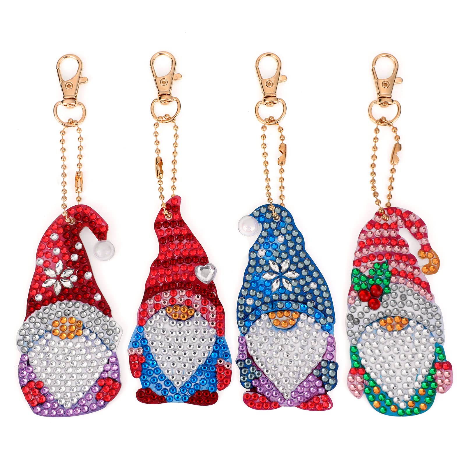 MWOOT 4Pcs Gnome 5D Diamond Pasted Painting Keychain Kit,DIY Double Sided Full Drill Diamond Rhinestone Painting Key Chains Pendant for Women Purse Backpack Handbag Decor