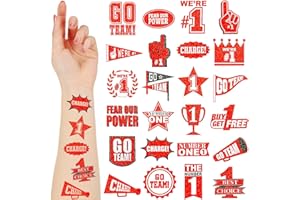Landhoow 240 Pcs Red Team Spirit Tattoos Temporary Glitter Go Team Tattoos Football Temporary Stickers Party Costume Accessory for School Spirit Supplies