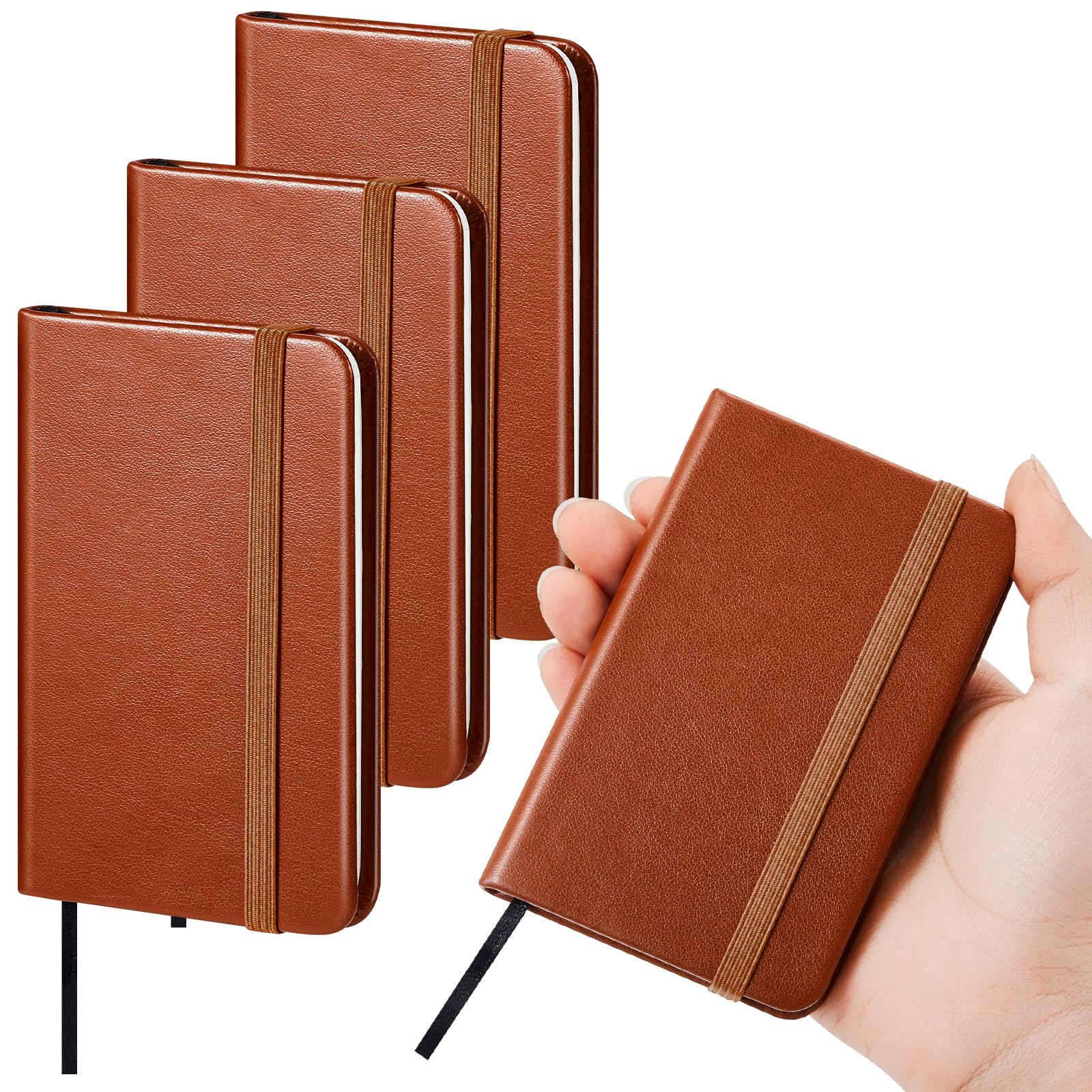 Photo 1 of Qeeenar 4 Pcs Mini Leather Pocket Notebook 4 x 2.5 Inch Small Hardcover Notebook 50 Sheets Hardcover Mini Notepad Tiny Lined Journal for Office Home School Writing Supply(Brown,Classic)