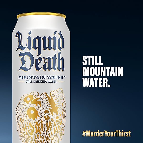 LIQUID DEATH, STILL MOUNTAIN WATER, 8-PACK (19.2OZ CANS), REAL MOUNTAIN SOURCE, INFINITELY RECYCLABLE ICE-COLD CANS, AMERICAN MADE