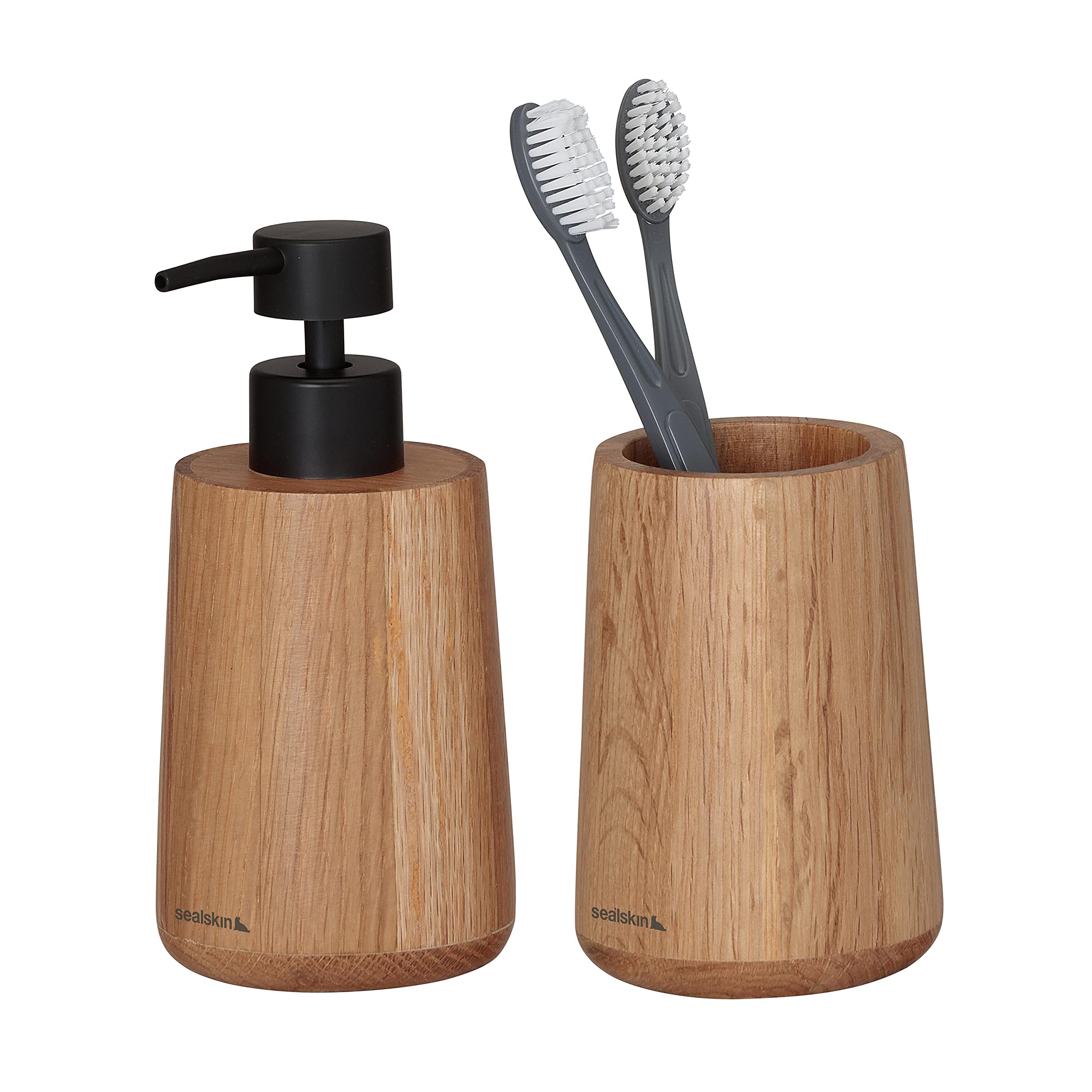 Sealskin Earth Bathroom set - Soap dispenser 150 ml - Toothbrush tumbler - Oak