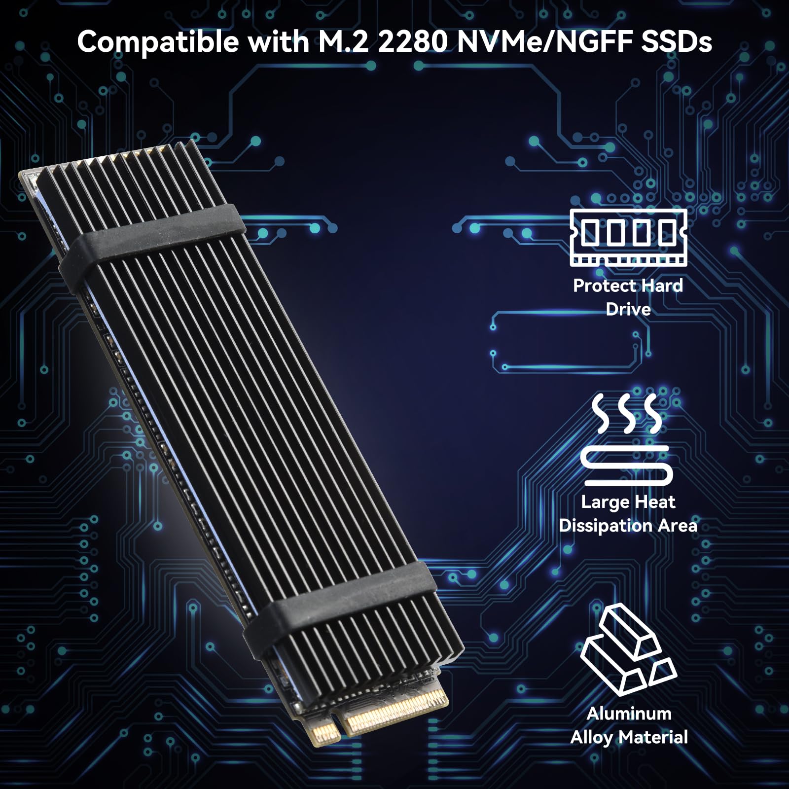 ELUTENG M2 SSD Kühlkörper 5 Stück Kühler Set Heatsink mit Silikon Wärmeleitpad, 2280 NVME NGFF Aluminium m2 heatsink Passend für PC/PS5/PS5 Slim Installation, 73 x 33mm x 3mm, Schwarz 4