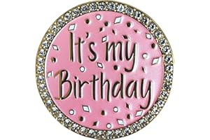 Arturbo For It's My Birthday Pin Brooch Round Metal Lapel Pin Badges with Rhinestones Fun Pink Pearl Enamel Pins for Women Girls Boys Men Birthday Party Wedding Gifts Decoration