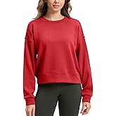 SANTINY Fleece Cropped Sweatshirts for Women Soft Crewneck Sweatshirt Pullover Long Sleeve Workout Crop Tops