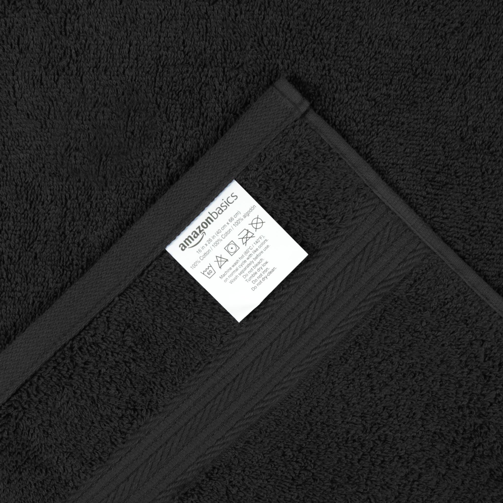 Amazon Basics 6 Piece Fade Resistant Hand Towel, 100% Cotton, Black, 26'' x 16''