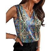 Zeagoo Women's Silk Satin Camisole Tank Tops V Neck Pleated Dressy Casual Sleeveless Blouses Summer Business Work Shirts