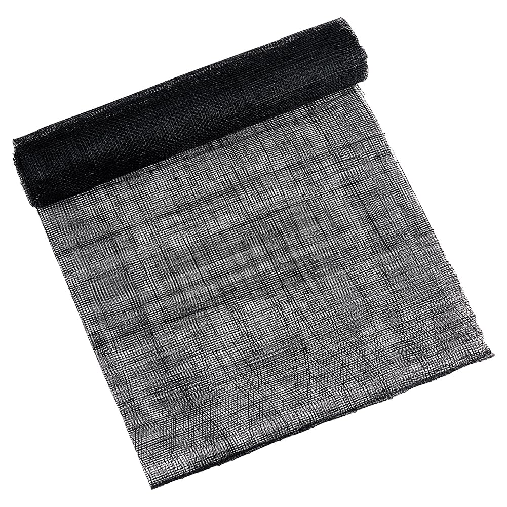 BENECREAT 90x50cm Black Linen Mesh Fabric, Sinamay Hat Mesh Netting Fabric Roll for Bouquet Wrapping, Women Bride's Headdress Veil Making