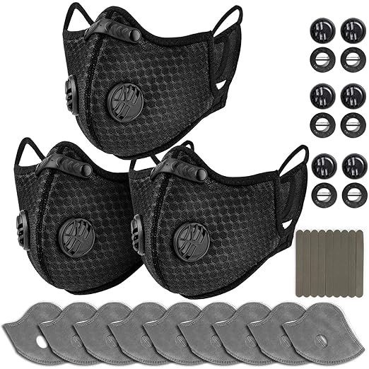 AstroAI Face Mask Reusable Dust Mask 3 Pack with Active Carbon Filters