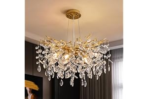 witkey Modern Tree Branch Crystal Chandelier Luxury Gold Crystal Pendant Lighting 23.6" Contemporary 8-Light Chandeliers for Dining Room Kitchen Bedroom Living Room