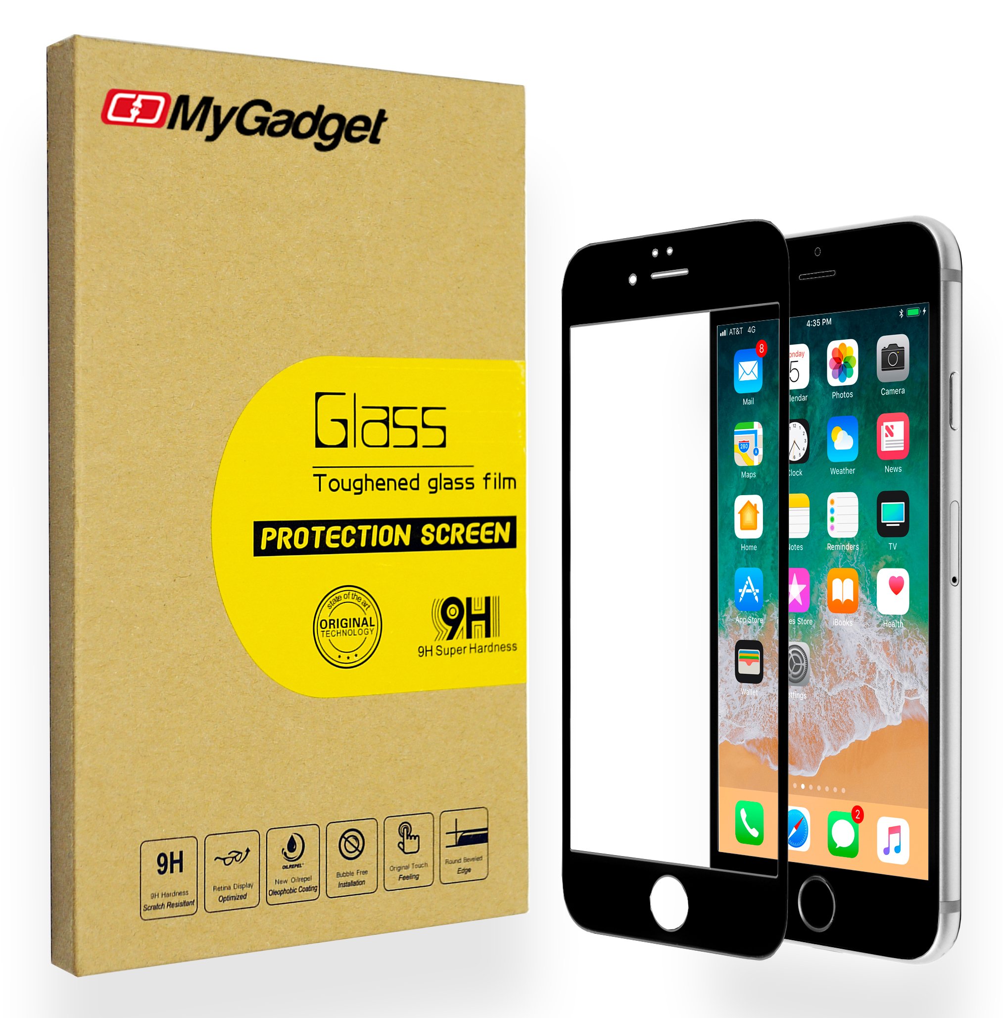 MyGadget Displayschutz Folie Clear für Apple iPhone 6 / 6s - Panzerglas Full Screen 9H hart - abgerundete Glasfolie Display Schutzfolie Klar in Schwarz