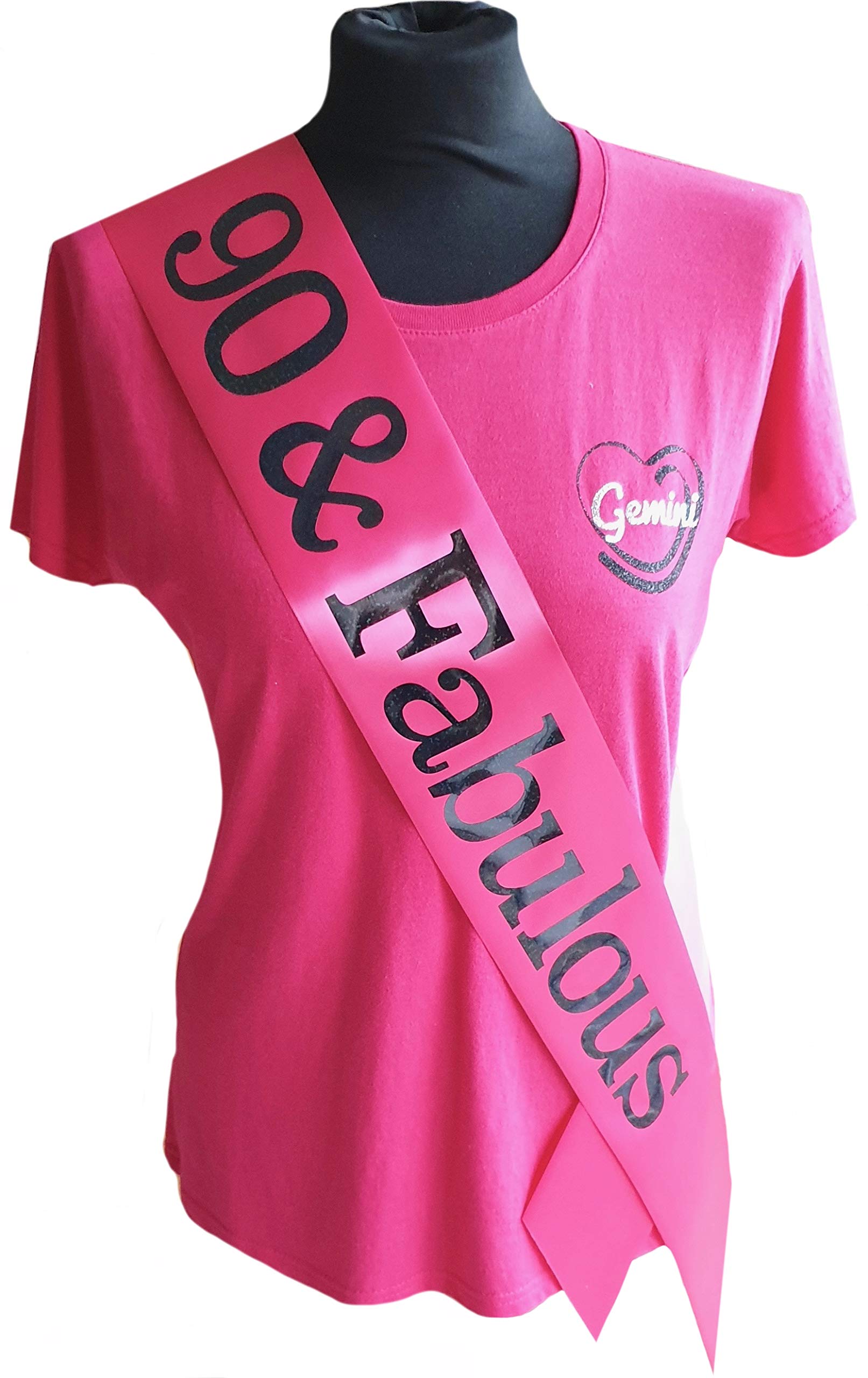 Gemini Ribbons - Pink 90 and Fabulous - 90th Birthday Sash - Holographic - 90th Birthday Party - Womens Mens - Gift
