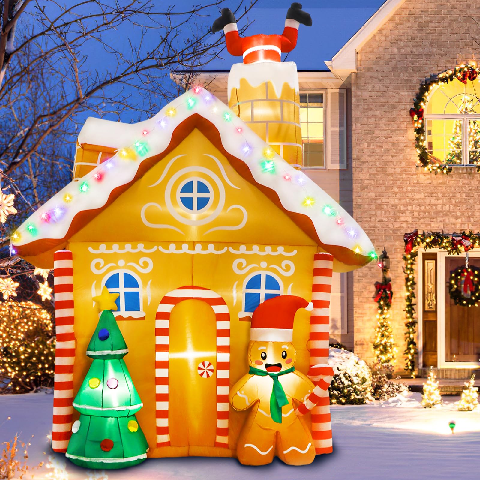 Photo 1 of GUDELAK 10FT Christmas Inflatables Outdoor Decorations, Inflatable Gingerbread House Decoration with LED Colored Lights, Inflatable Christmas Decorations Outdoor for Yard Lawn Garden