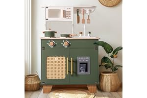 ROBOTIME Play Kitchen with Pretend Ice Cube Dispenser for Toddler, Wooden Kids Kitchen Play Set, Toy Kitchen Set for Kids Age