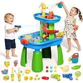 Water Table for Kids Ages 3-8,STEM 28PCS Rain Shower Sand &amp; Water Play Set | 6-in-1 Sensory Play,23x18 in Tabletop,32.5 in Height,Tool-free Setup,for Backyard Beach Patio,Summer Gift for Kids 3-8