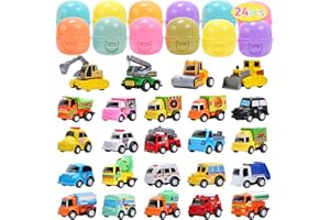 CUTE STONE 24 Pack Filled Easter Eggs with Pull Back Cars, Easter Basket Stuffers Party Favors, Easter Eggs Hunt Classroom Pr