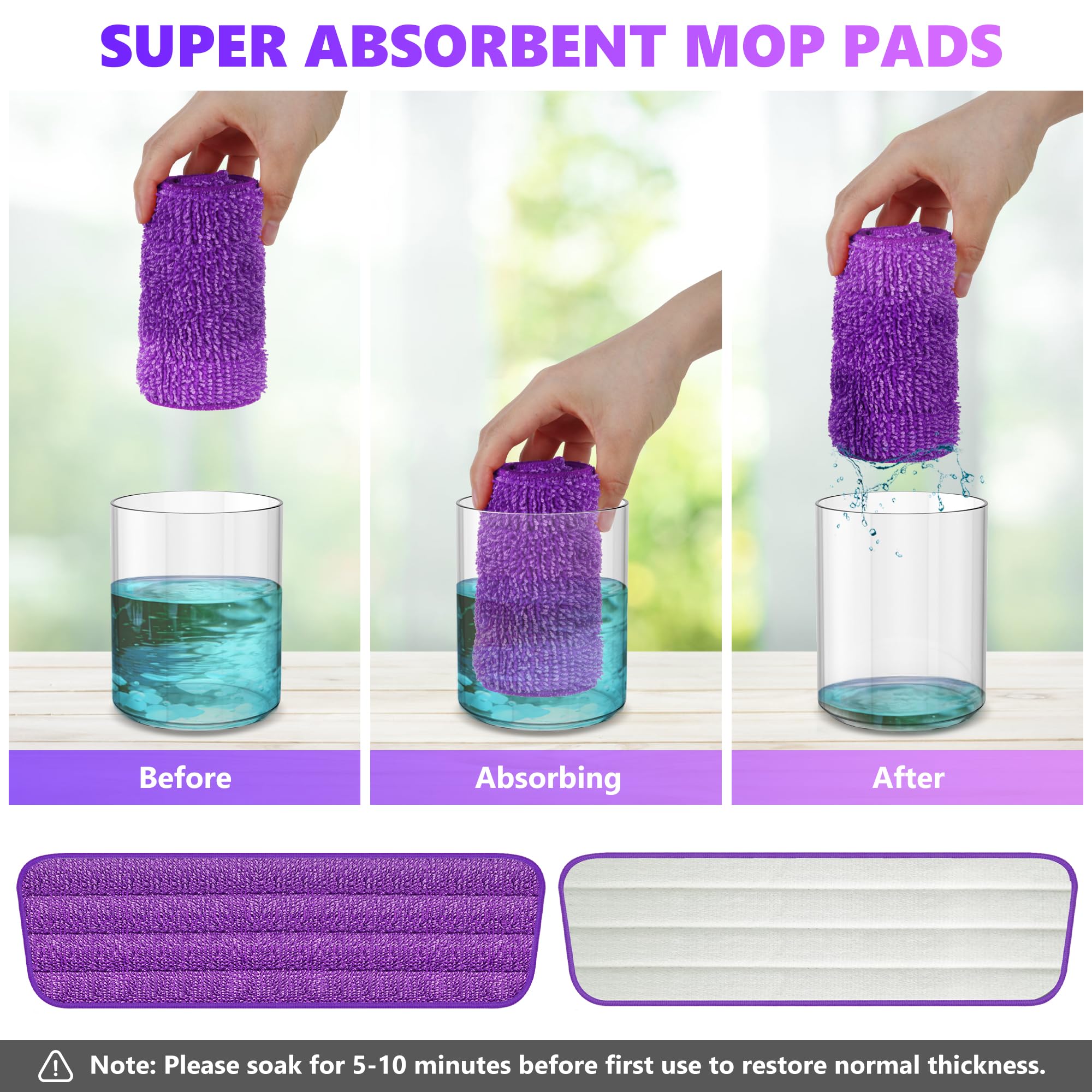 6 Pack Reusable Mop Pads Compatible with Swiffer PowerMop, Wood Floor Pads Microfiber Mop Replacement Refills Machine Washable for All Floor Surfaces