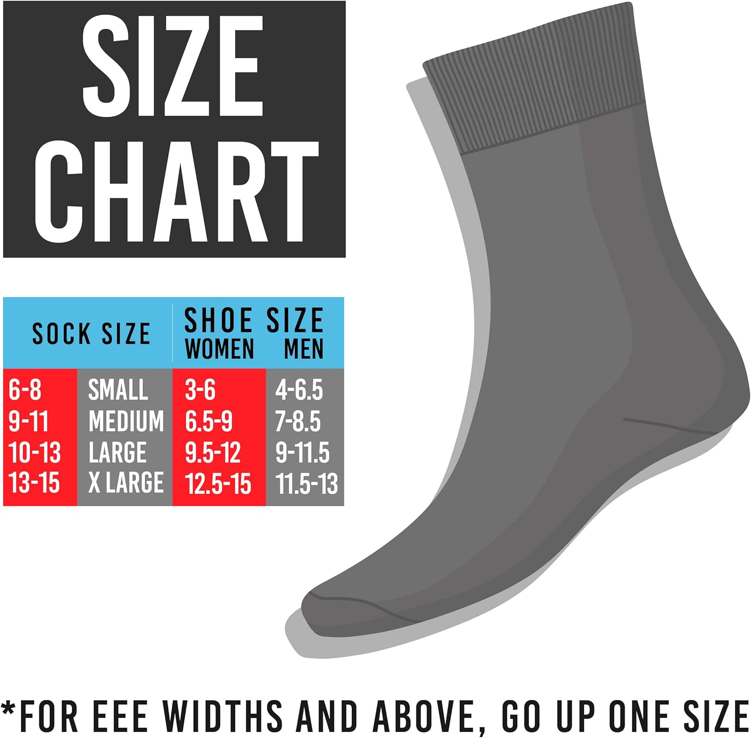 Diabetic Crew Socks for Men - 12 Pack - Gray - Size 10-13: Clothing