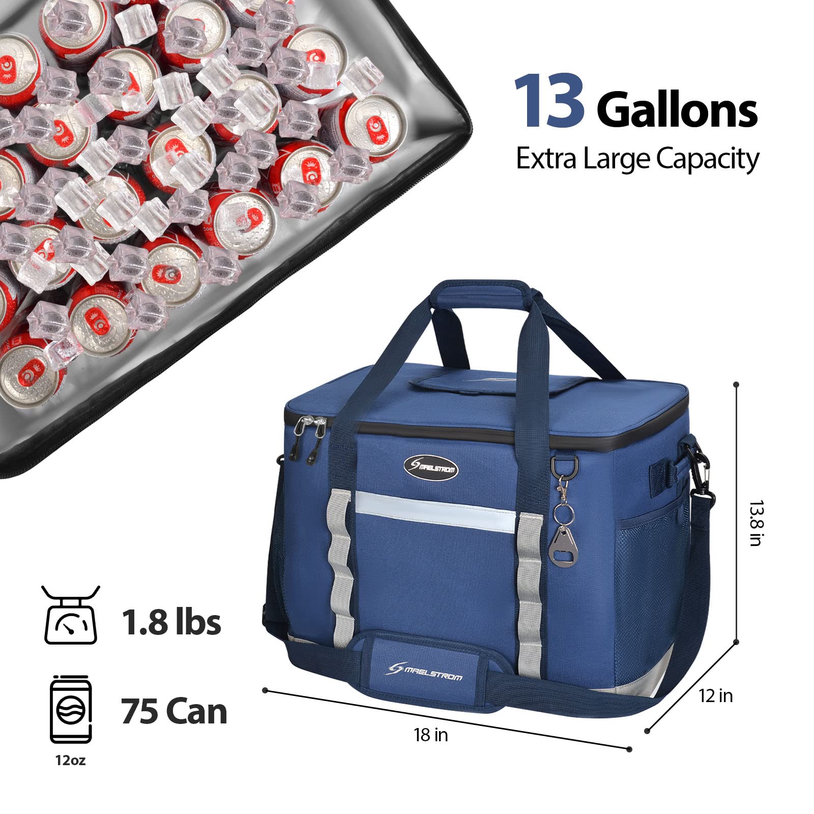 Maelstrom Collapsible Soft Cooler Bag, 24/30/60/75 Cans Beach Cooler, Ice Chest, Leakproof & Portable for Beach, Camping, Road Trips & Grocery Shopping