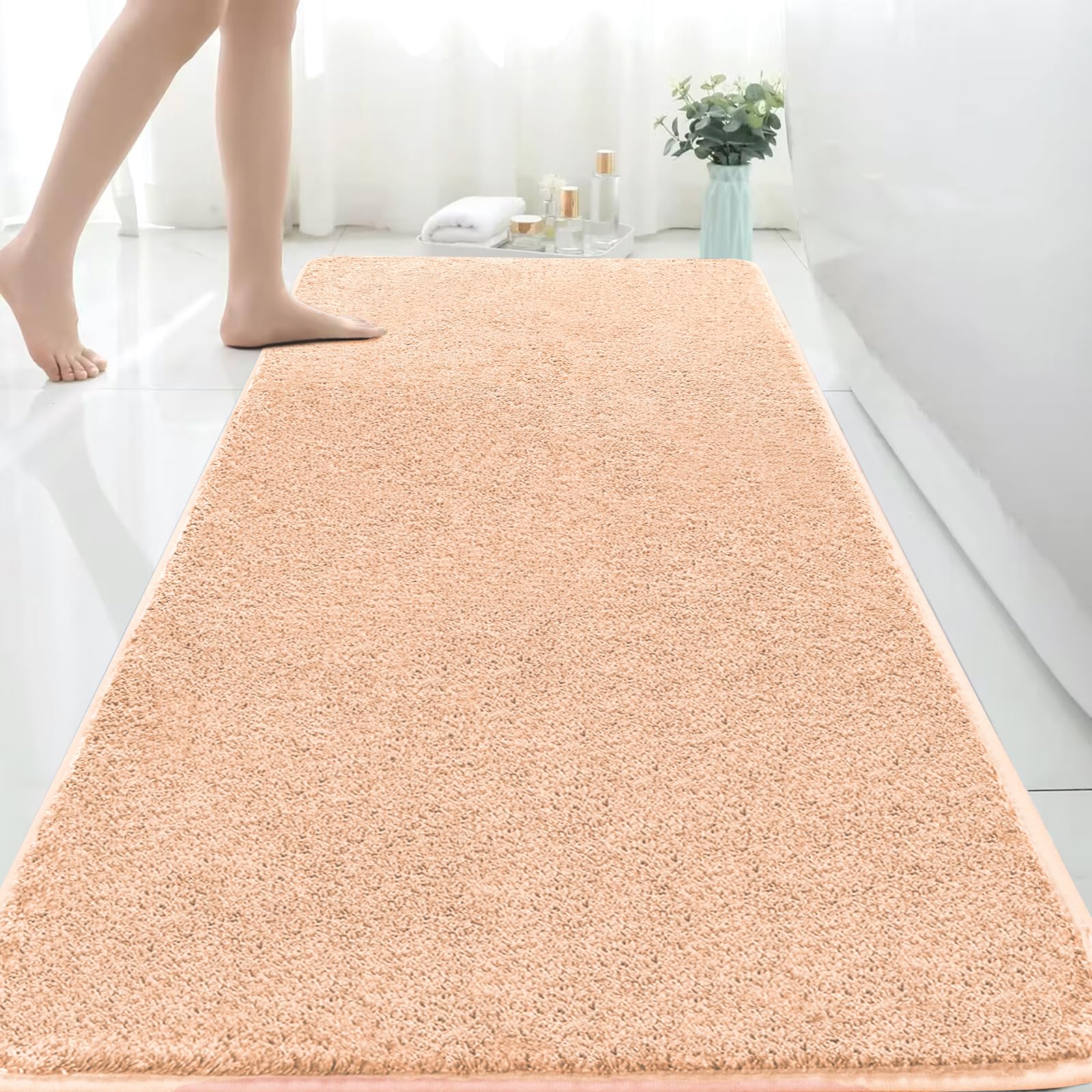 Rururug Extra Large Bath Mat 150x60 cm Microfiber Bath Mats for Bathroom Absorbent Bathroom Rug Non-slip Anti Mould Bathroom Mat, Machine Washable Rugs for Bedroom Bathroom, Beige Bath Mat