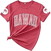 Hawaiian Shirts Women Hawaii Tropical Outfit Palm Trees Graphic Tees Girls Summer Beach Family Vacation Tops