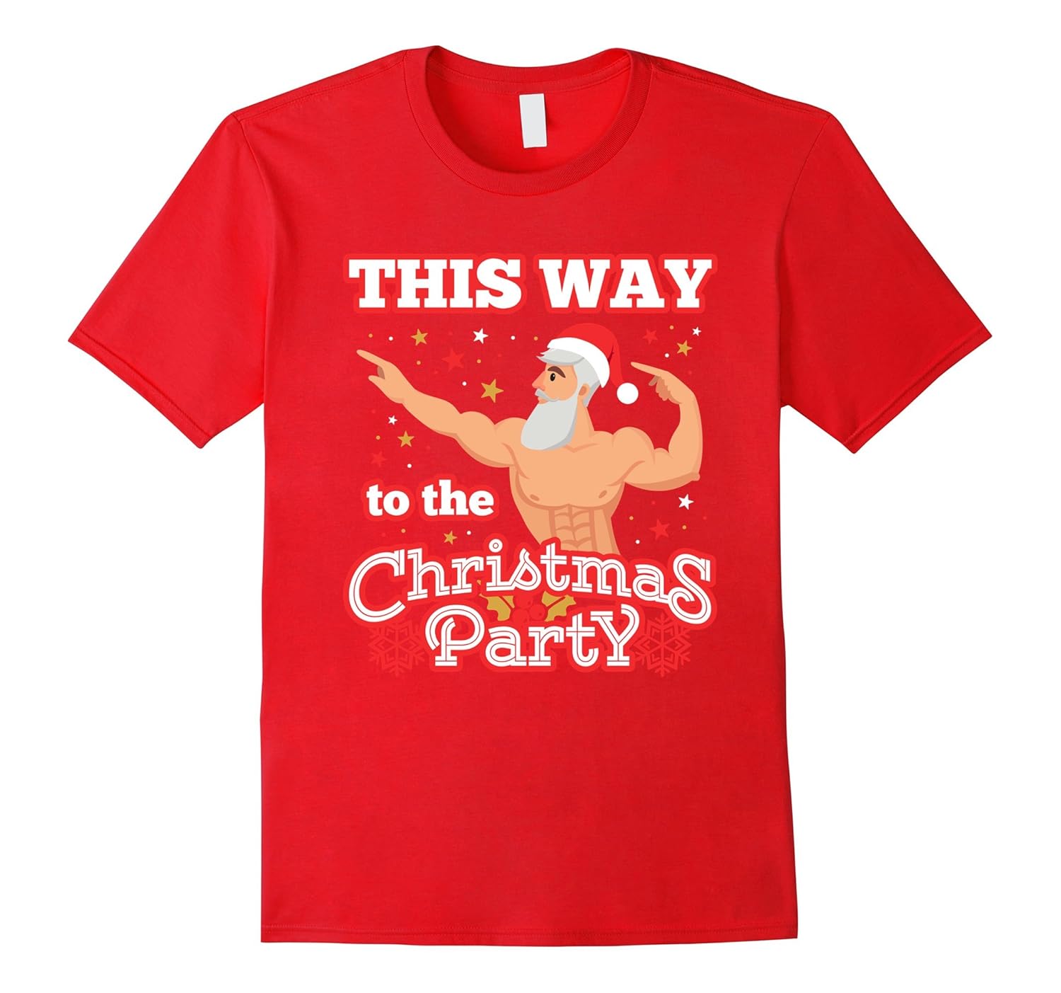 This Way To The Xmas Party Santa Hat & Beard Muscle T-Shirt-ANZ