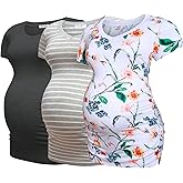 Bearsland Womens Maternity Tshirt Modal Classic Side Ruched Tee Top Mama Pregnancy Clothes