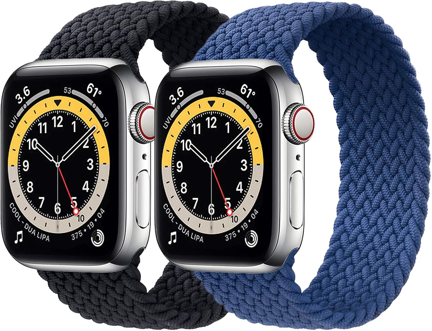 2Pack WAAILU Solo Loop Braided Band Woven Compatible for Apple Watch SE Series 6 40mm 44mm Compatible for Iwatch 5/4/3/2/1 38mm 42mm-(Charcoal & Blue-42/44-7)