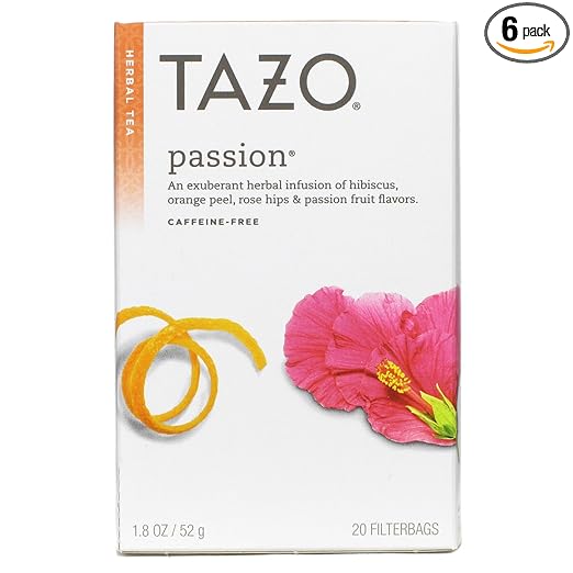 Amazon Com Tazo Passion Herbal Infusion Tea Caffeine Free 20 Count Tea Bags Pack Of 6 Grocery Gourmet Food