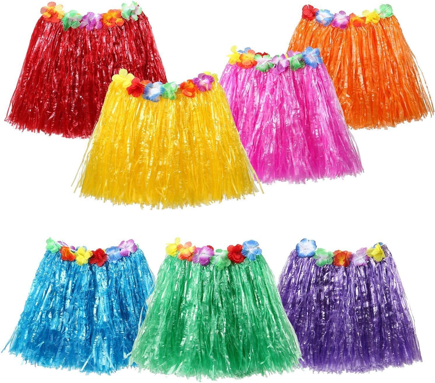 YCbingo Hawaiian grass skirt, Hawaiian Grass Skirt Hula Skirt, Hula Skirts，Flowers Hula Grass Skirt Suitable for Adults and Children - 7 Pieces