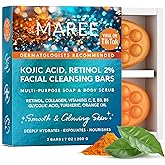 MAREE Kojic Acid Soap & Scrub - Brightening Kojic Acid and Turmeric Soap for Dark Spot and Hyperpigmentation - Dark Spot Remover for Face & Body Wash - Acido Kojico Cream Bar Soaps