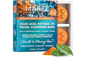 MAREE Kojic Acid Soap & Scrub - Brightening Kojic Acid and Turmeric Soap for Dark Spot and Hyperpigmentation - Dark Spot Remover for Face & Body Wash - Acido Kojico Cream Bar Soaps
