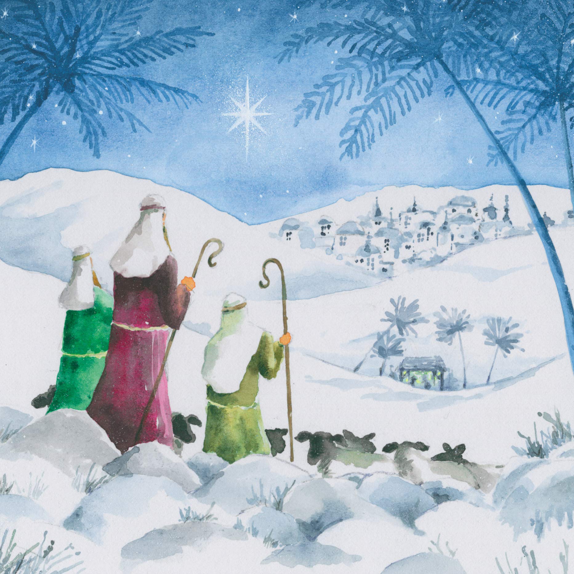 Pack of 8 While Shepherds Watched Charity Christmas Cards Multiple Charities ALCX0488