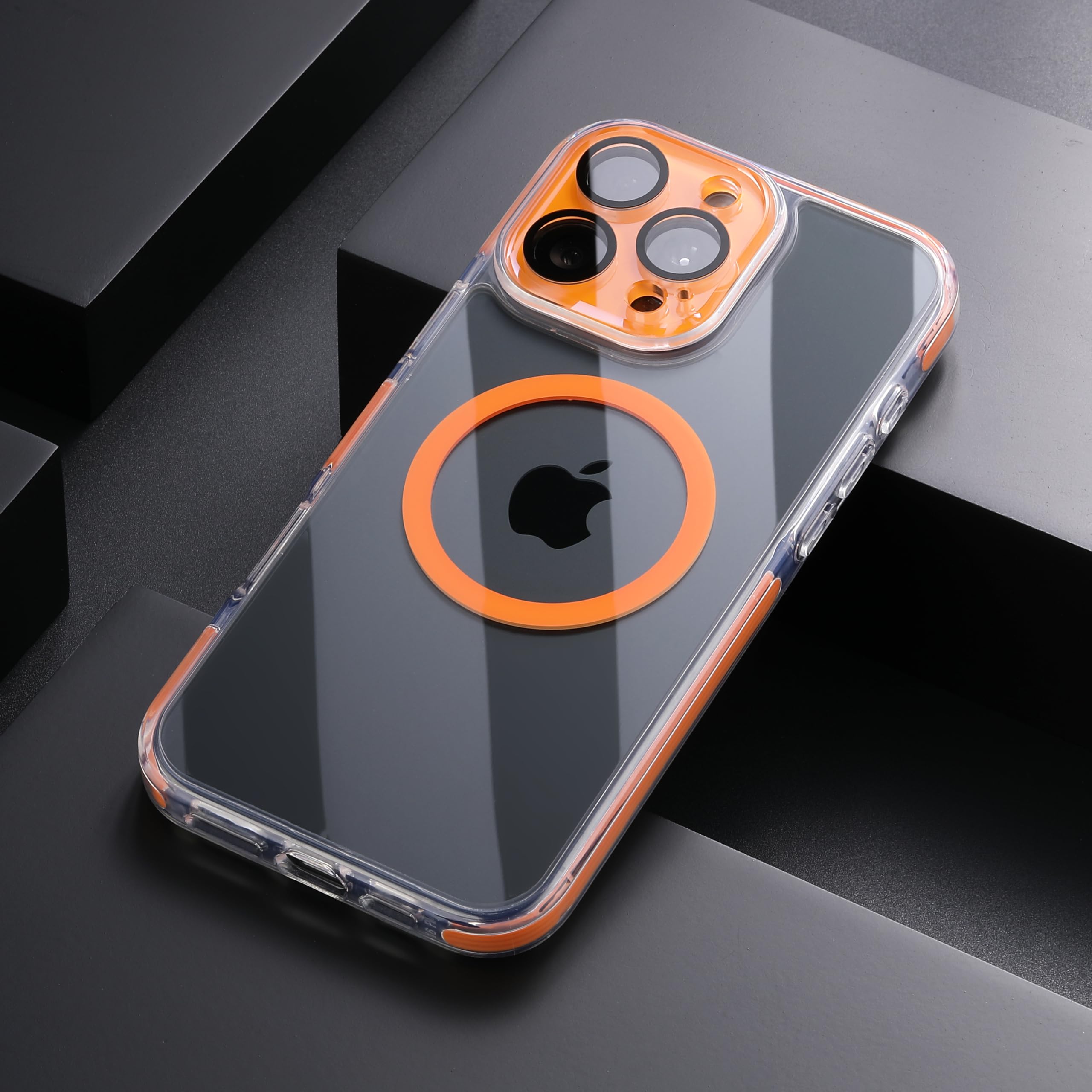 Photo 1 of Misscase for iPhone 16 Pro Magnetic Case,[Military Drop Protection] Clear Hard Plastics Cover, Camera Lens Protector,Compatible with MagSafe,Anti Yellowing Full Protection Cases-Orange