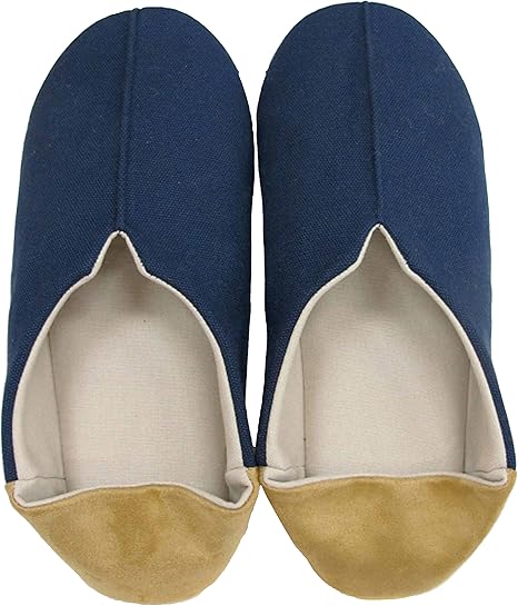 Amazon おしゃれ な バブーシュ スリッパ カカトあり 帆布xスエード