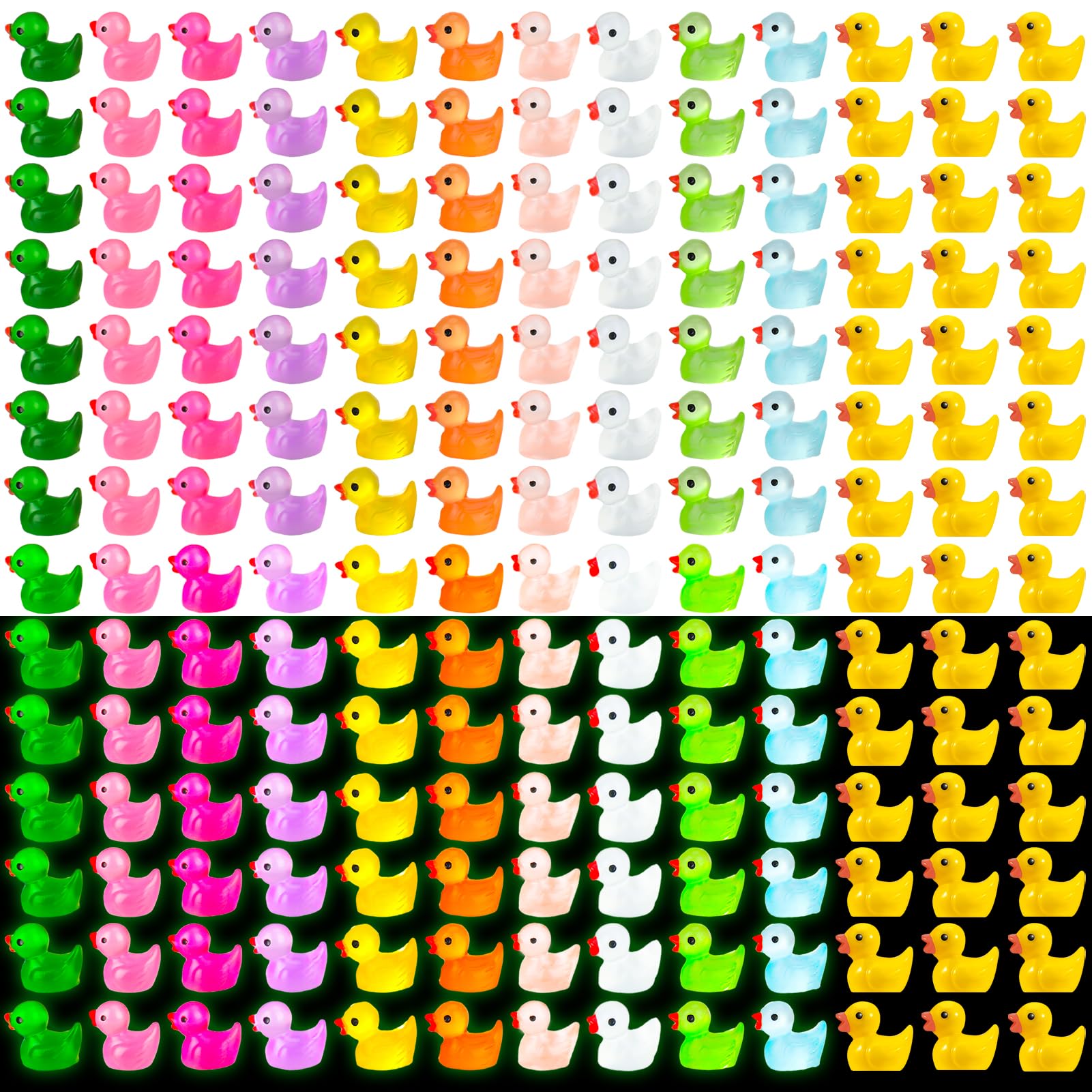 Vyuwast 200 Pcs Mini Resin Ducks, Glow in The Dark Resin Duck Figures Tiny Ducks for Aquarium Dollhouse Fairy Garden Decoration