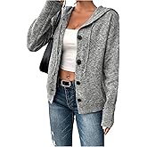 RoseSeek Women's Hooded Cardigan Sweater Long Sleeve Button Front Ribbed Knit Jacket Cardigan Trendy
