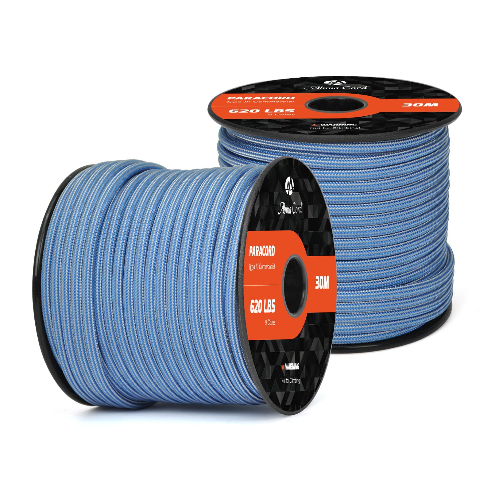 Abma Cord Paracord 620 lbs 4mm 9 Strands 100% Nylon 30M - Dark Blue & Silver Grey