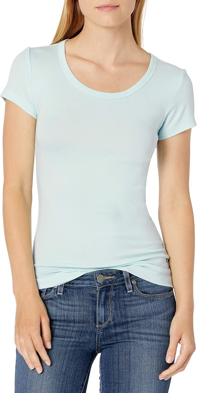  Essentials Women's 2-Pack Slim-Fit Cap-Sleeve Scoopneck T-Shirt: Clothing