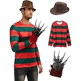WXCTEAM Men Women Nightmare Killer Claw Glove Hat Halloween Fancy Dress Shirt Costume