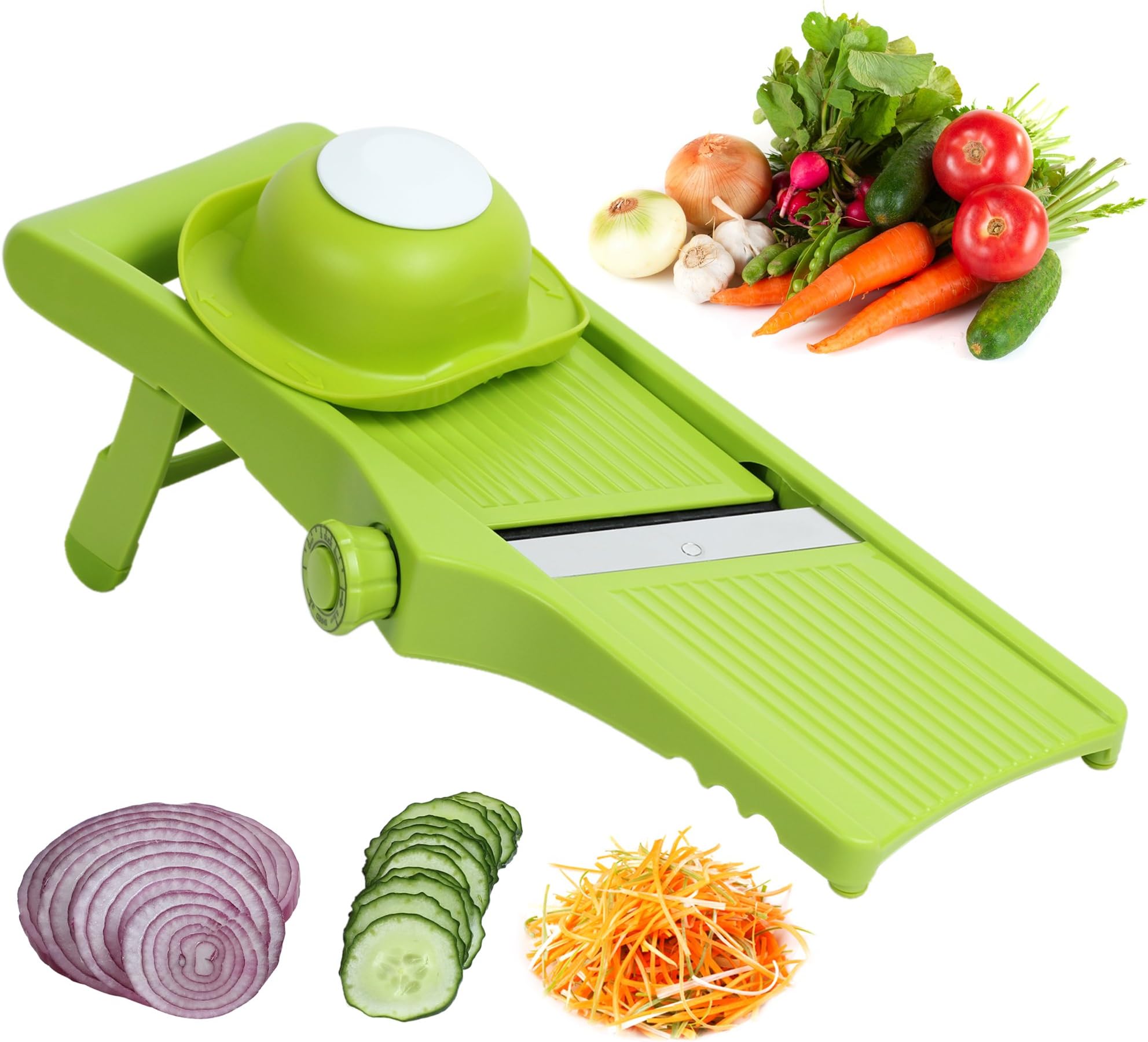 Matacol Mandoline Slicers Hand Held Food Fruit Cutter Vegetable Slicer and Julienne Strips French Fries Stainless Steel Integrated Blade with Food Holder