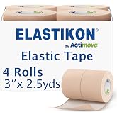 ELASTIKON by Actimove Cotton Elastic Tape, 3 in x 2.5 yd, 4 Rolls | Provides Mid-Level Compression and Support for Sprains, Strains, Muscle Injuries, Strong Adhesion