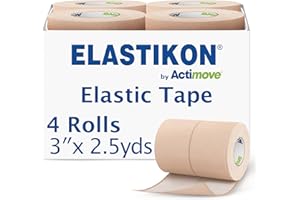 ELASTIKON by Actimove Elastic Tape - Supports Sprains, Strains, and Muscles - 3 in x 2.5 yd - 4 Rolls